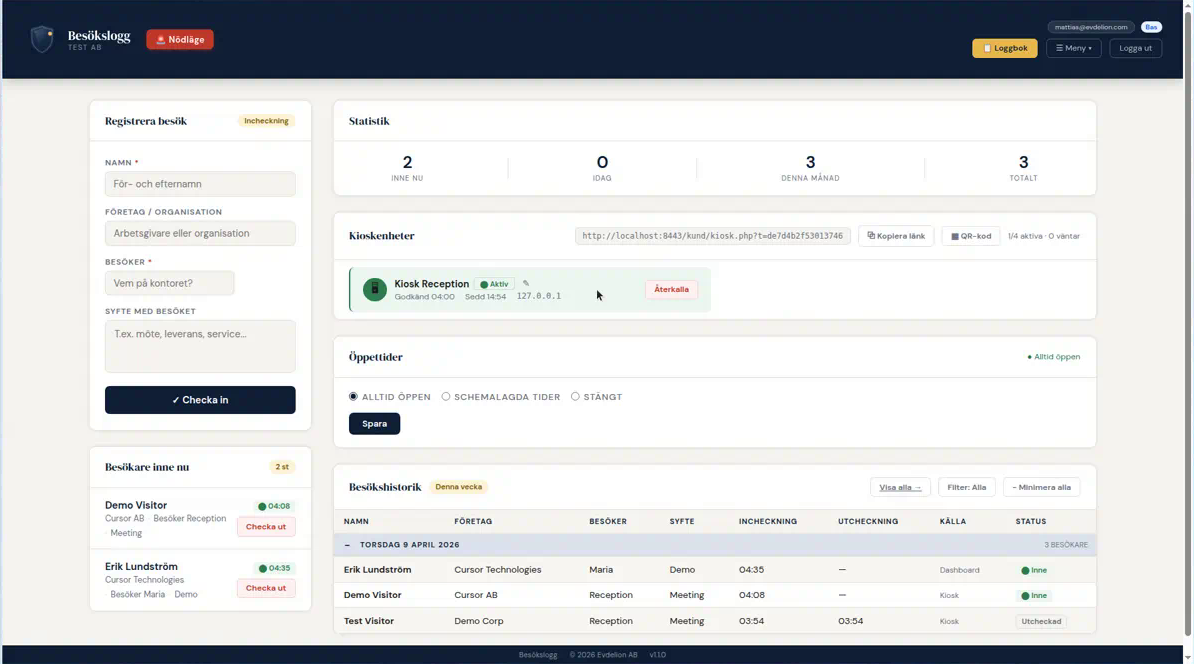 Skärmdump av dashboard i kundportalen utan webbläsarram