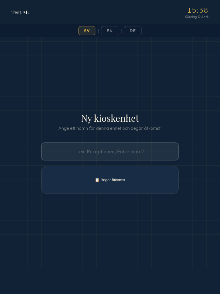 Skärmdump av kioskläget i Besökslogg (iPad-storlek)
