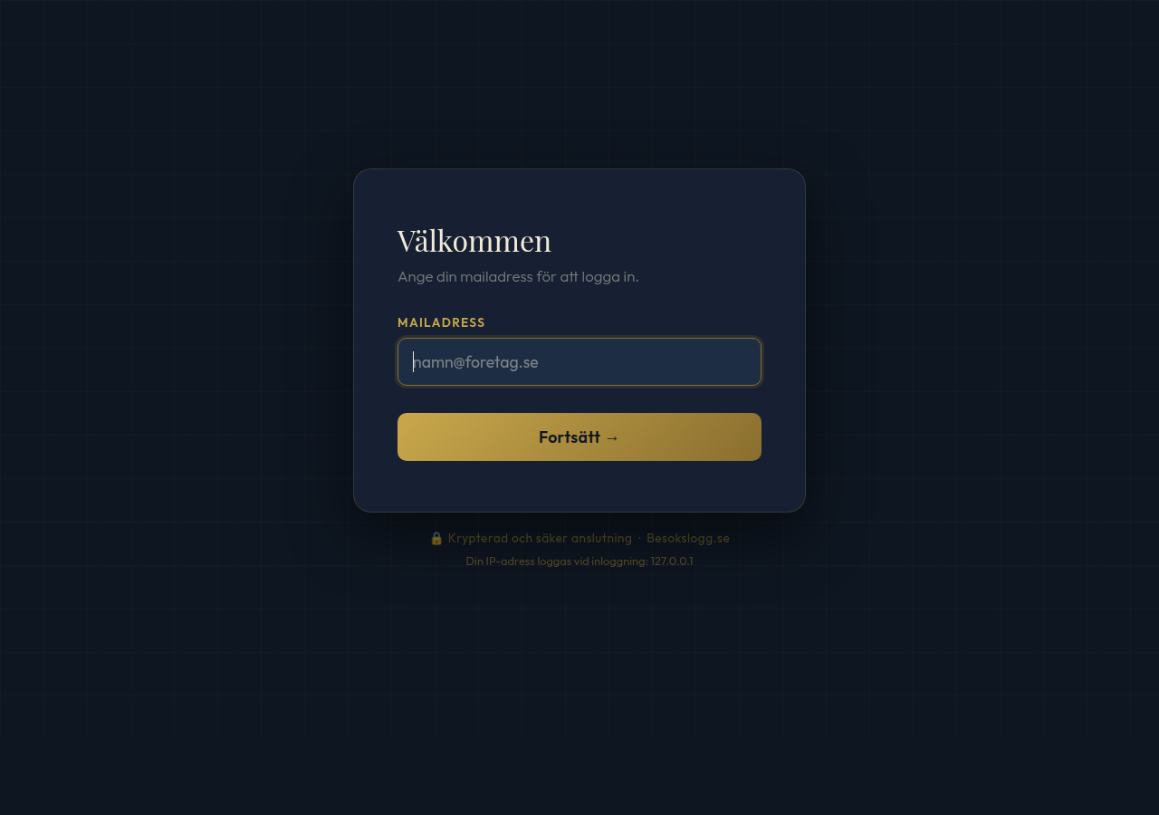 Skärmdump av kundinloggning i Besökslogg utan webbläsarram